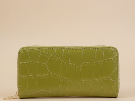 portefeuille femme ecaille crocodile croci vert fond uni