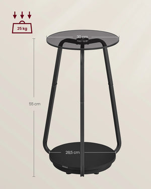 AUEL table de chevet ronde gris ardoise et verre trempé dimension 
