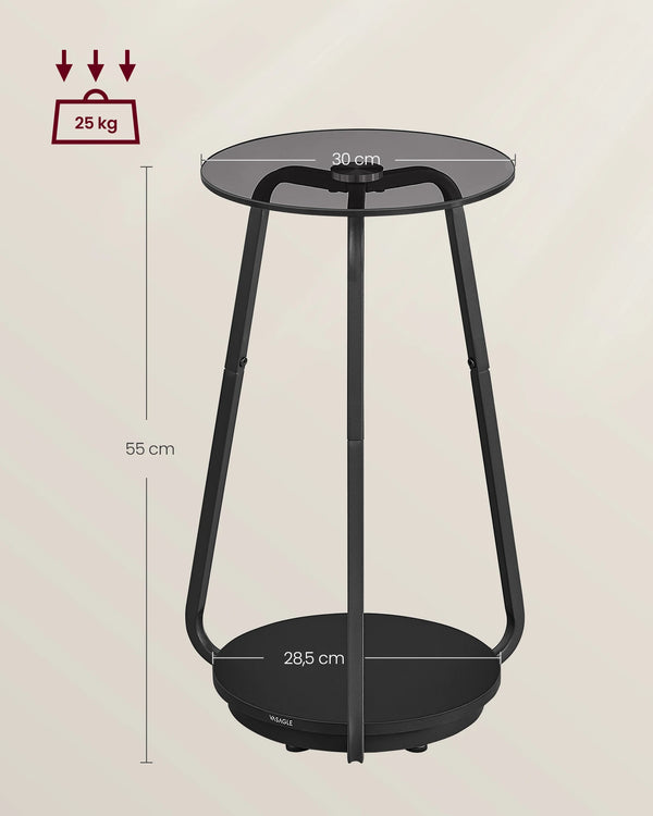 AUEL table de chevet ronde gris ardoise et verre trempé dimension 