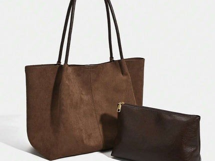Alma Faux Suede Tote Bag With Pouch