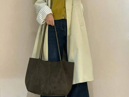 Alma Faux Suede Tote Bag With Pouch