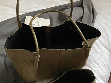 Alma Faux Suede Tote Bag With Pouch