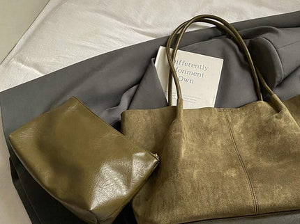 Alma Faux Suede Tote Bag With Pouch