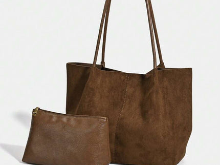 Alma Faux Suede Tote Bag With Pouch