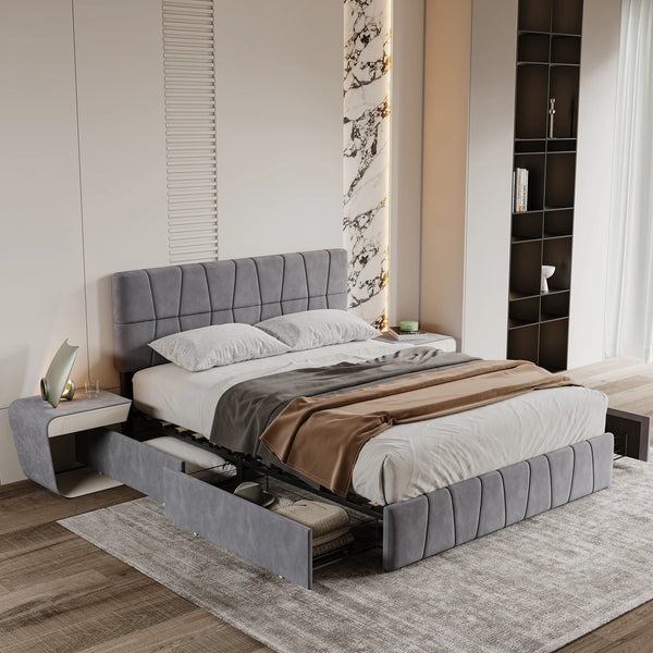 Cadre de lit Luvio en velours avec rangement intégré pour chambre