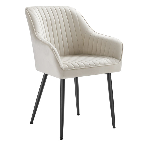 Chaise LUCO en velours beige clair sur fond blanc - Design doux et naturel