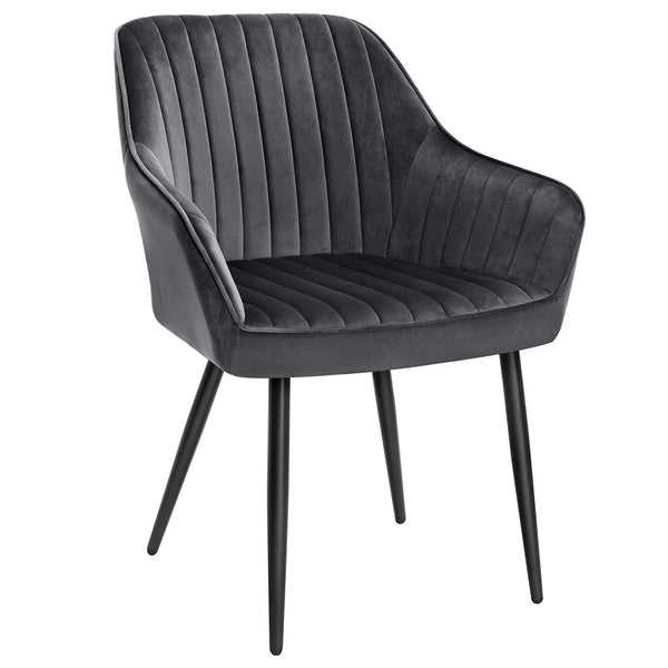 Chaise LUCO en velours gris perle sur fond blanc - Style moderne et neutre