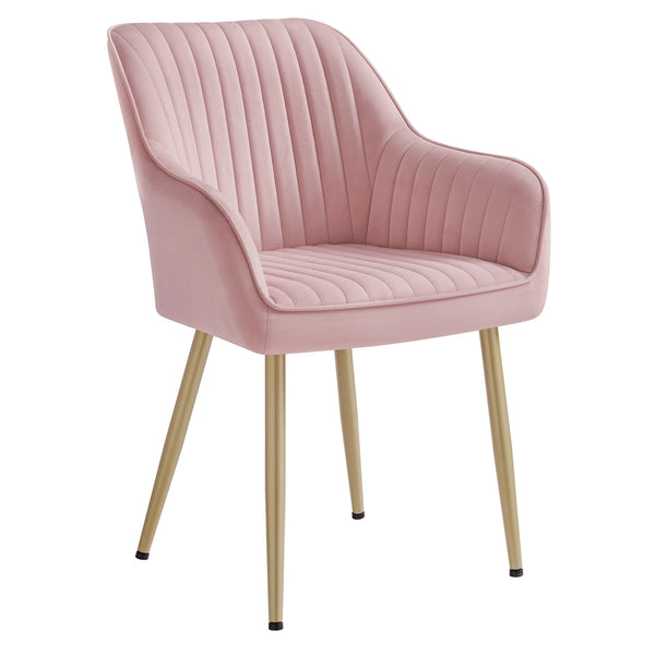 Chaise LUCO en velours rose poudré sur fond blanc - Élégante et féminine