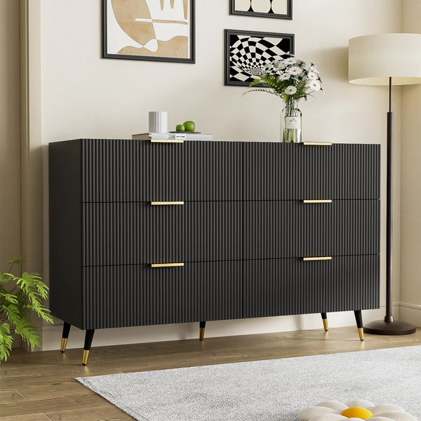 Commode VELOR noire avec poignées dorées – mobilier moderne pour chambre