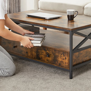 Compartiment de rangement ouvert sous le plateau de la table WERO – Espace pratique pour livres ou objets déco
