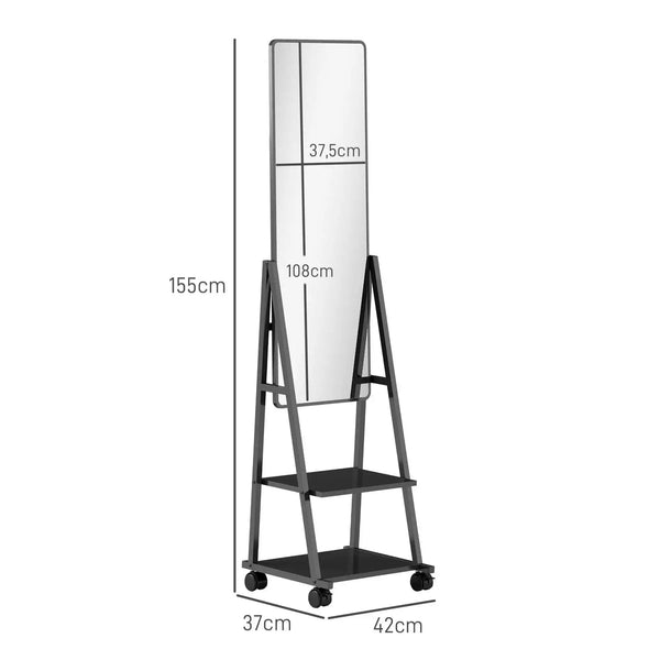 Détail du miroir LUNIX sur roulettes – design mobile et stable