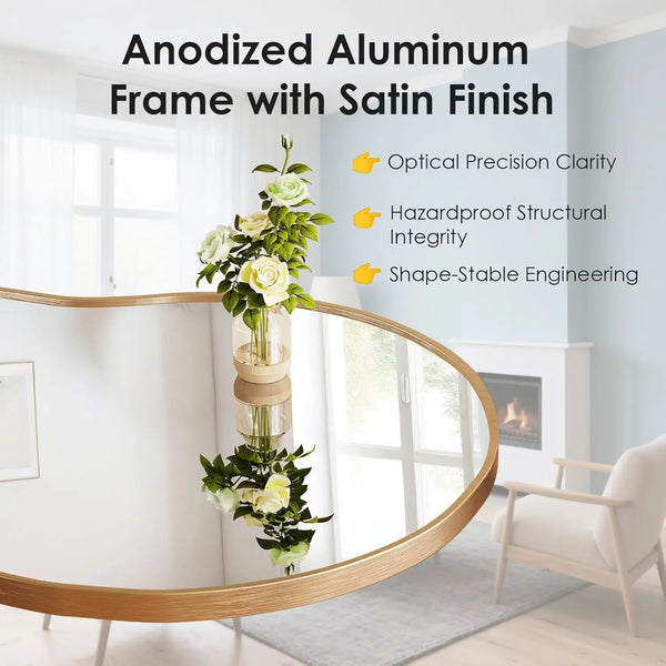 Détail du cadre doré miroir mural ARVON – aluminium satiné