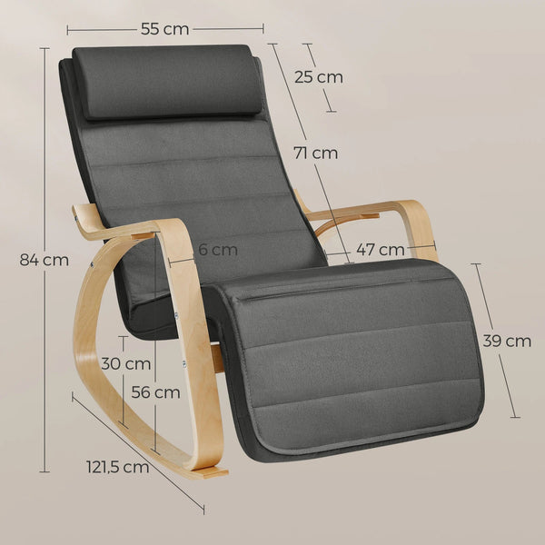 Dimensions complètes du fauteuil BORI – 67 x 115 x 91 cm, structure en bois et tissu