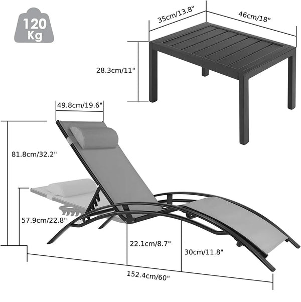 Dimensions détaillées de la chaise longue LAEPO – Fiche technique produit