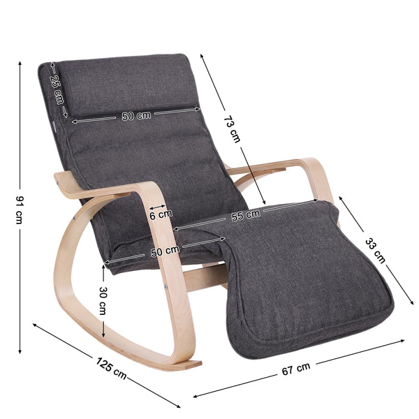 Dimensions du fauteuil à bascule ERO – Largeur 67 cm, Profondeur 125 cm, Hauteur 91 cm