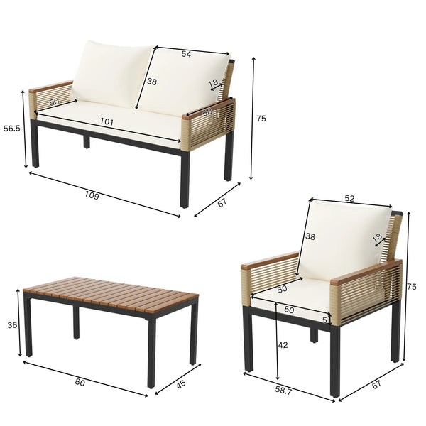 Dimensions du salon MERA beige – Mesures du canapé, fauteuils et table basse