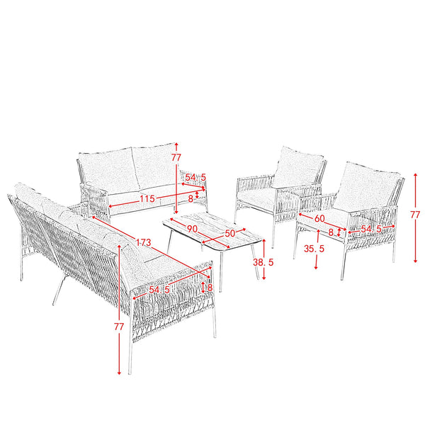 Dimensions du salon de jardin ROBLE – Mesures des canapés, fauteuils et table basse