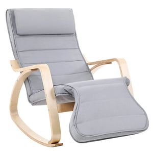 Fauteuil ERO en tissu gris avec structure en bois – Vue studio sur fond neutre
