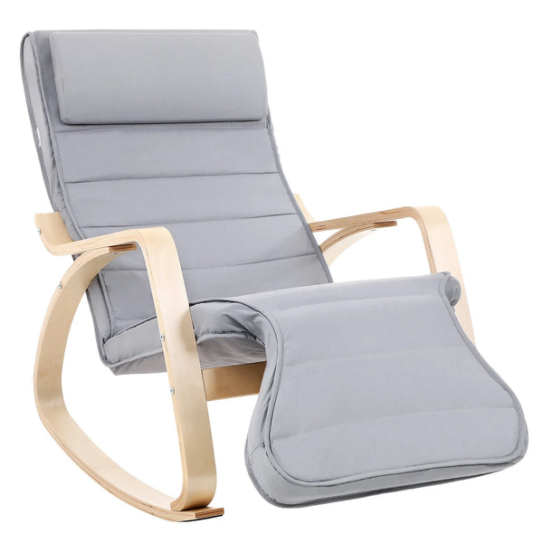 Fauteuil ERO en tissu gris avec structure en bois – Vue studio sur fond neutre