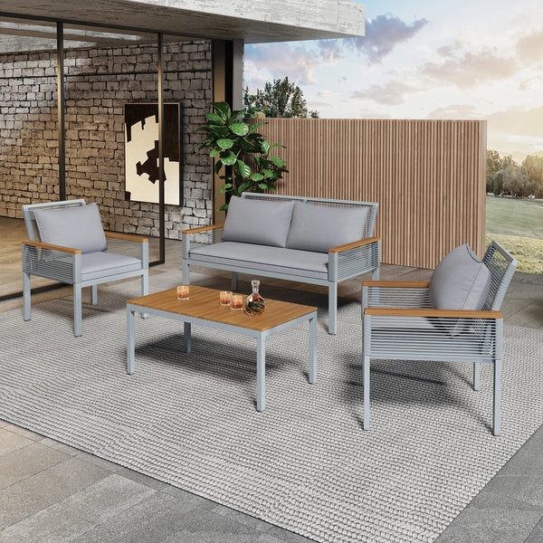Fauteuil MERA gris en rotin tressé avec coussin assorti – Détail design et confort