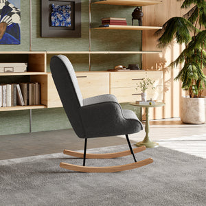 Fauteuil à bascule ROC en tissu gris avec accoudoirs – Vue de profil