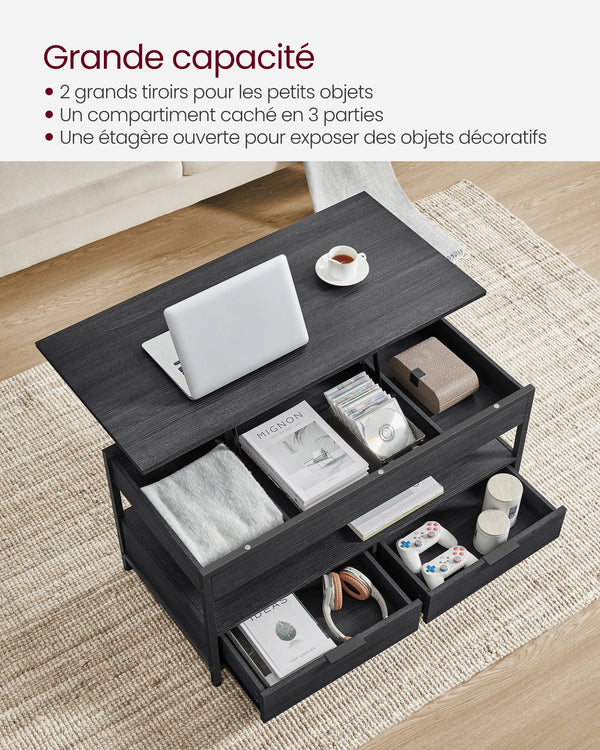 Grande capacité de rangement de la table basse VAGLE avec tiroirs spacieux et compartiments cachés