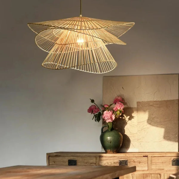 Lampe suspendue campagne chic tressée main en bambou