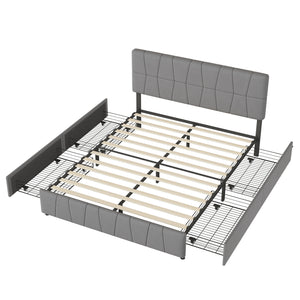 Lit Luvio gris avec tiroirs pour vêtements et linge de lit