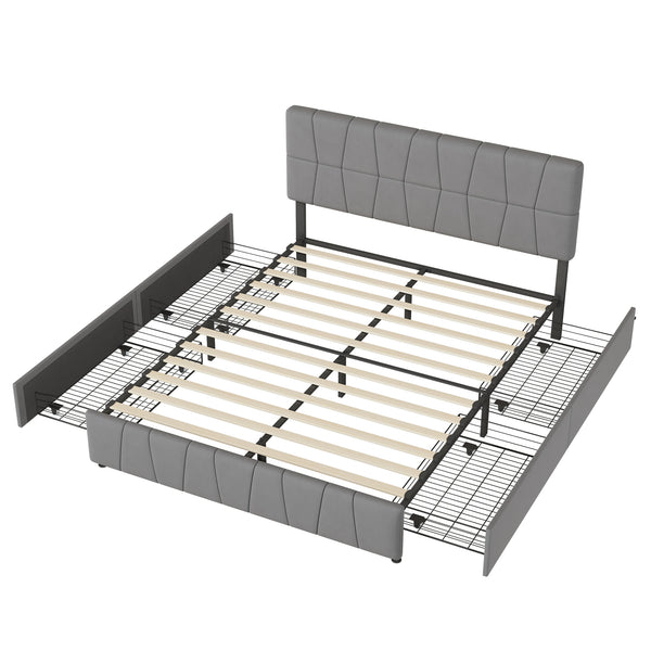 Lit Luvio gris avec tiroirs pour vêtements et linge de lit