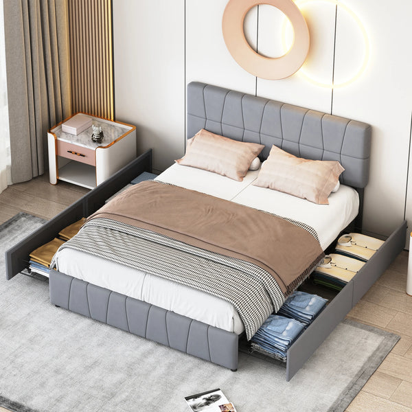 Lit adulte Luvio en velours gris, tiroirs spacieux et design élégant
