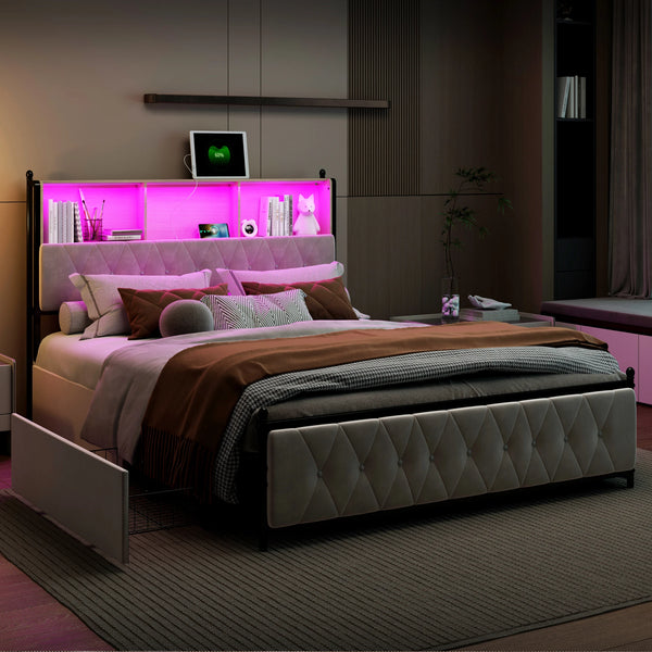 Lit adulte NARO 180x200 cm avec tête de lit design et tiroirs intégrés
