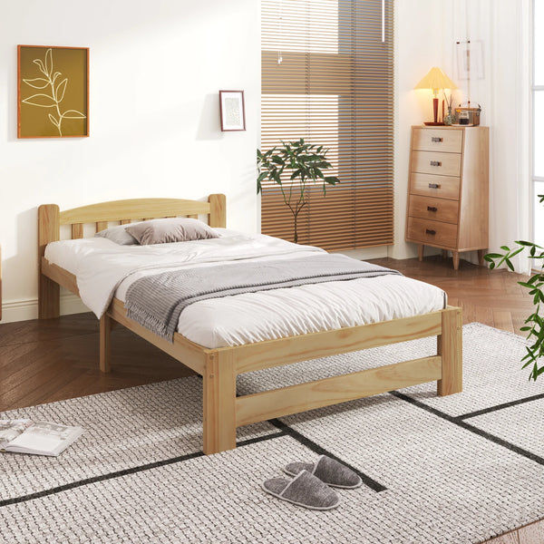 Lit double veno 140x200 cm en pin massif, design minimaliste
