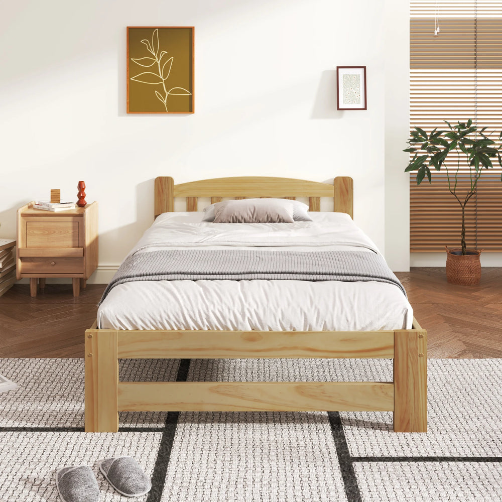 Lit en bois naturel veno 90x200 cm single pour chambre