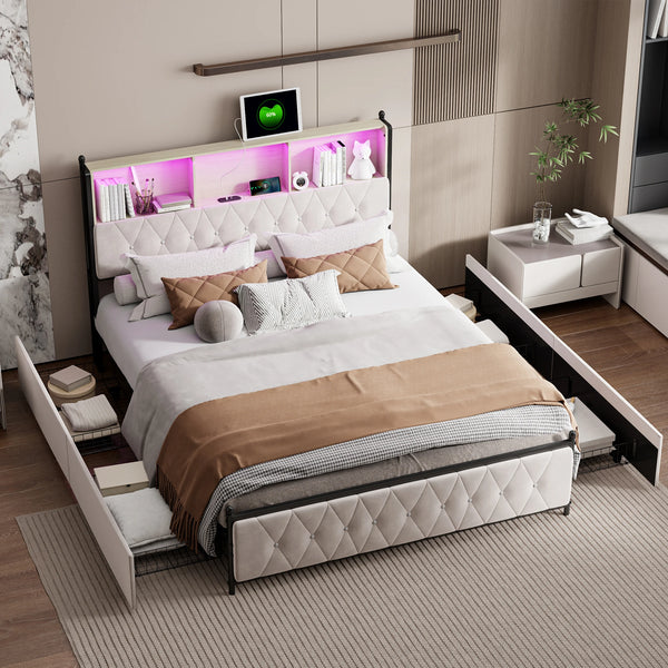 Lit moderne NARO avec tête de lit LED et ports USB