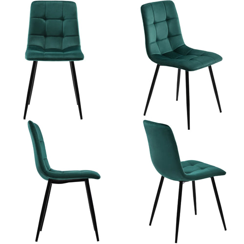 Lot de 4 chaises UPHO en velours vert avec pieds en métal noir – vue produit sur fond blanc