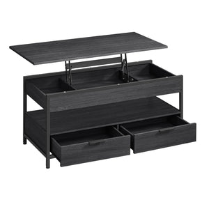 Meuble de salon bicolore avec structure noire et surface en bois clair – modèle relevable