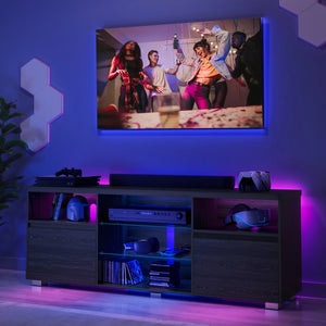 Meuble télévision MATV avec LED colorées – Ambiance cosy pour soirées cinéma