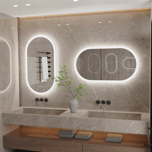 Miroir LED ovale ELVIA avec lumière blanche et cadre aluminium