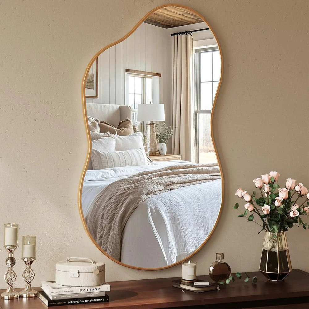 Miroir mural ARVON doré asymétrique – design moderne 66x116 cm