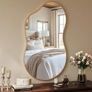 Miroir mural ARVON doré asymétrique – design moderne 66x116 cm