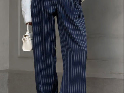 Céleste | Pantalon large plissé à fines rayures