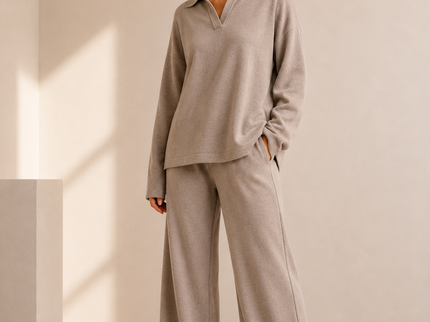 Althéa | Ensemble pull col polo et pantalon large