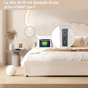 Port USB intégré sur lit Rosalya pour recharge facile