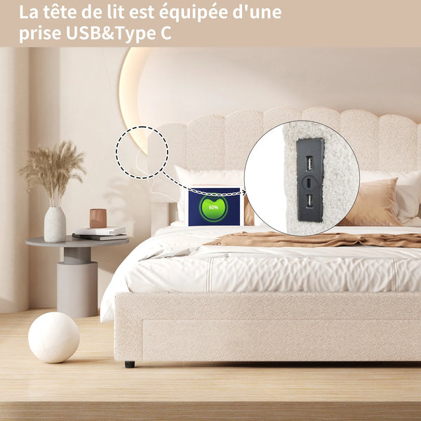 Port USB intégré sur lit Rosalya pour recharge facile
