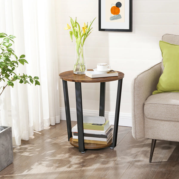 table de chevet ronde APIU en bois rustique et métal noir