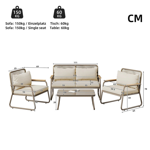 ORANO - Salon de jardin 4 chaises sofa