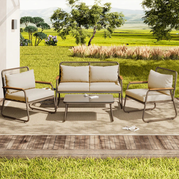 ORANO - Salon de jardin 4 chaises sofa