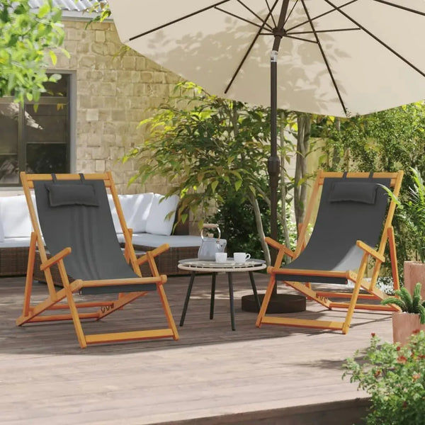 ZELYA - Lot de 2 Chaises de Plage Pliables Grises en Tissu - Confortables et Pratiques