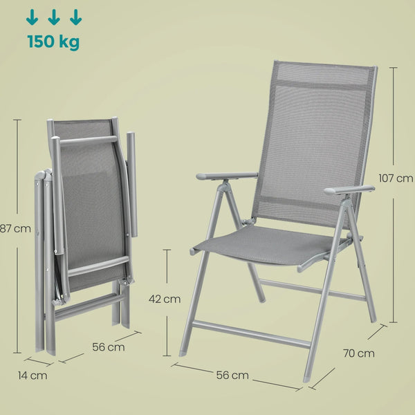 ERA - Chaise de jardin pliante avec dossier réglable 8 positions, cadre aluminium