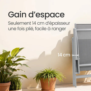 ERA - Chaise de jardin pliante avec dossier réglable 8 positions, cadre aluminium